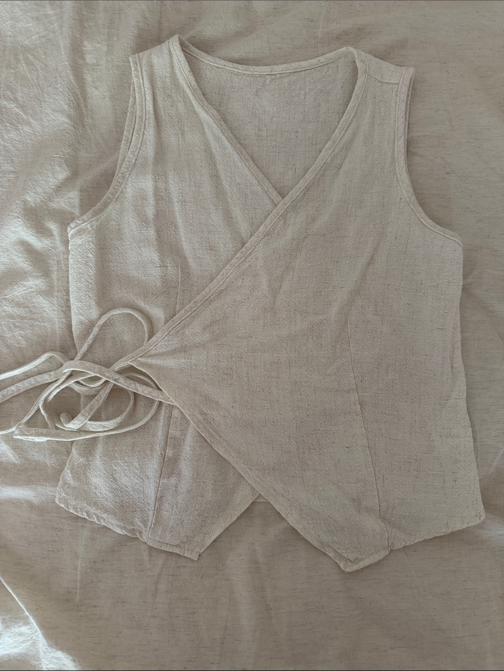 Neutral Beige Linen Wrap Tank Top